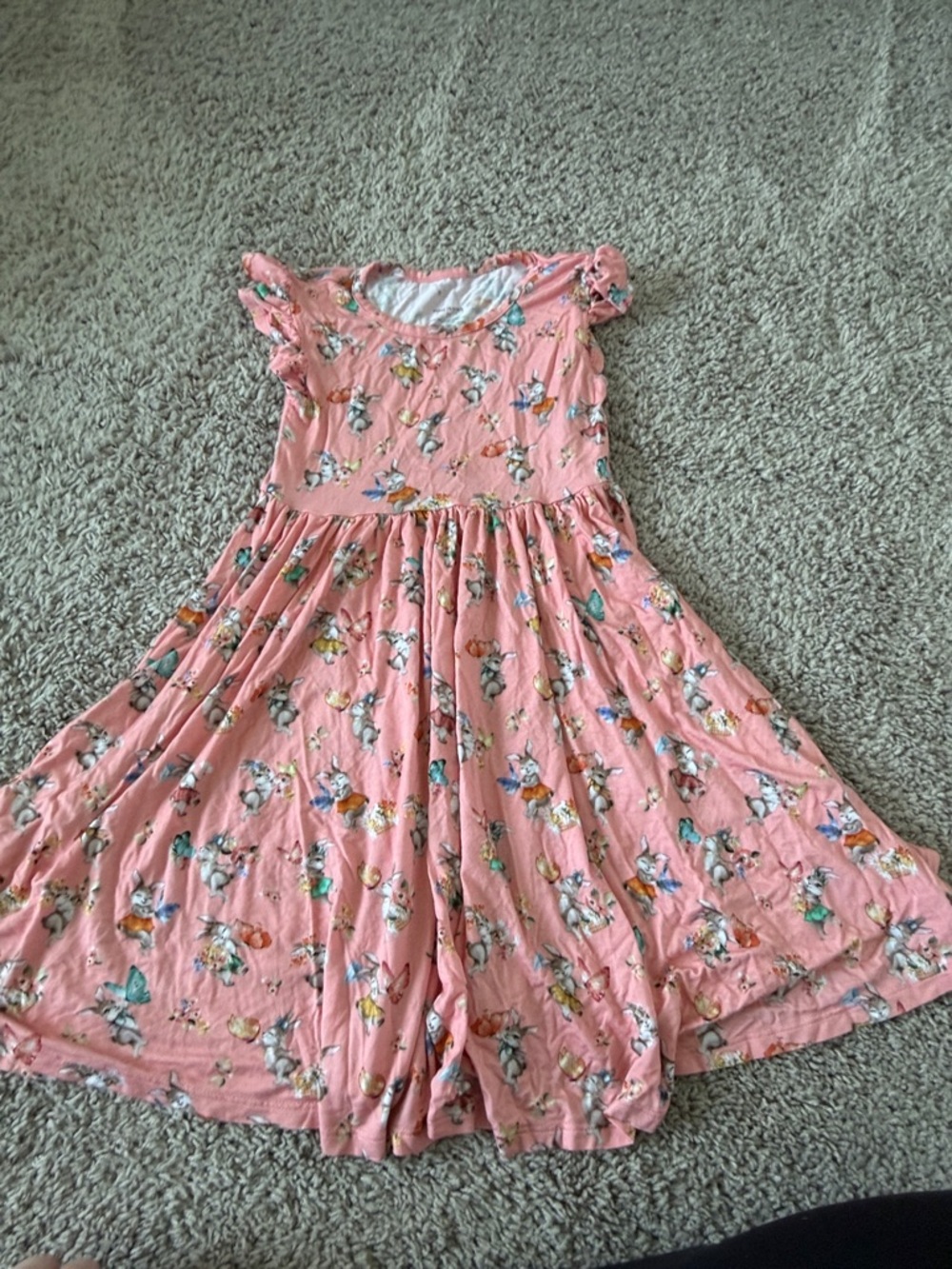 Posh Peanut Bamboo Easter Bunny Rabbit Spring Pink Flutter Sleeve Dress
